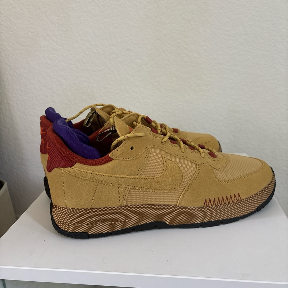 Nike Tan Sneakers with Red and Purple Details